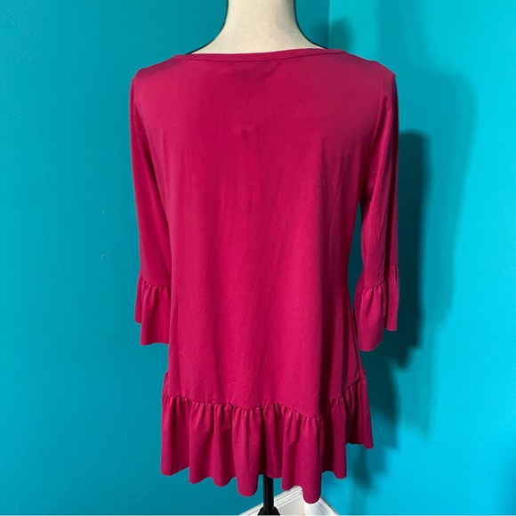 NWT Belldini M Solid Pink Half Bell Sleeve Ruffle Hem Blouse Top - Picture 3 of 4